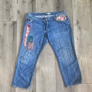 CAbi Blue Jeans with Colorful Patchwork